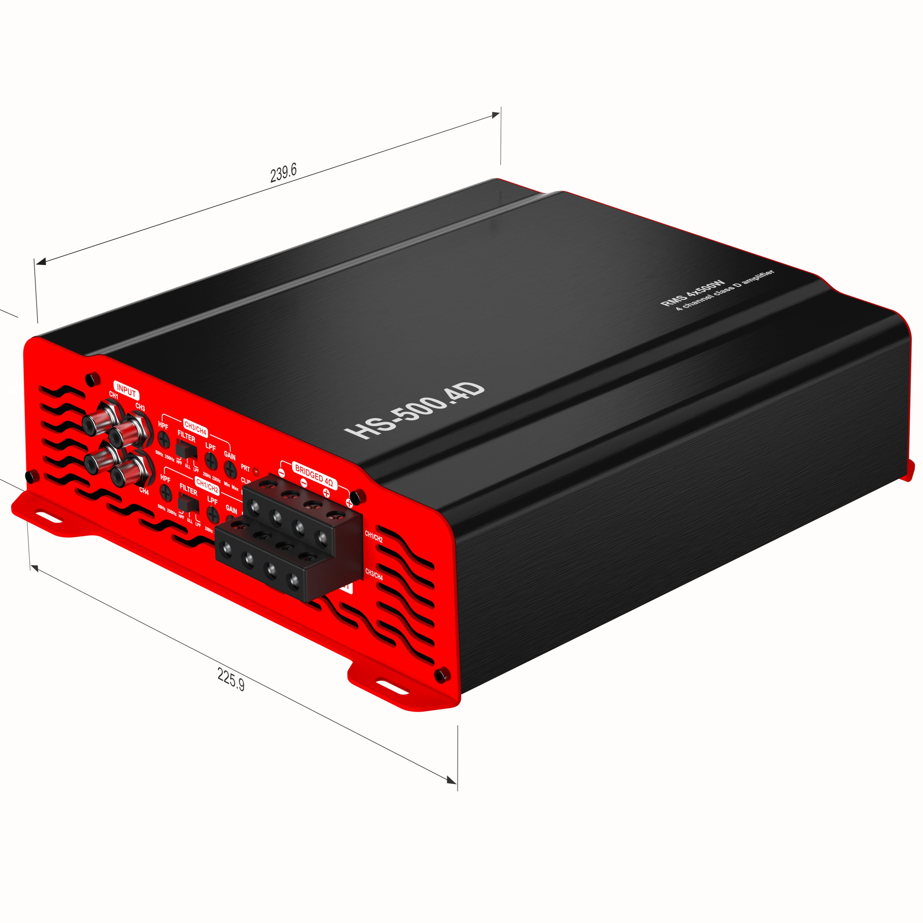 Recommended New Product HS-500.4D RMS 4*500W Class D High Fever Bass Amplifier 4 Channels